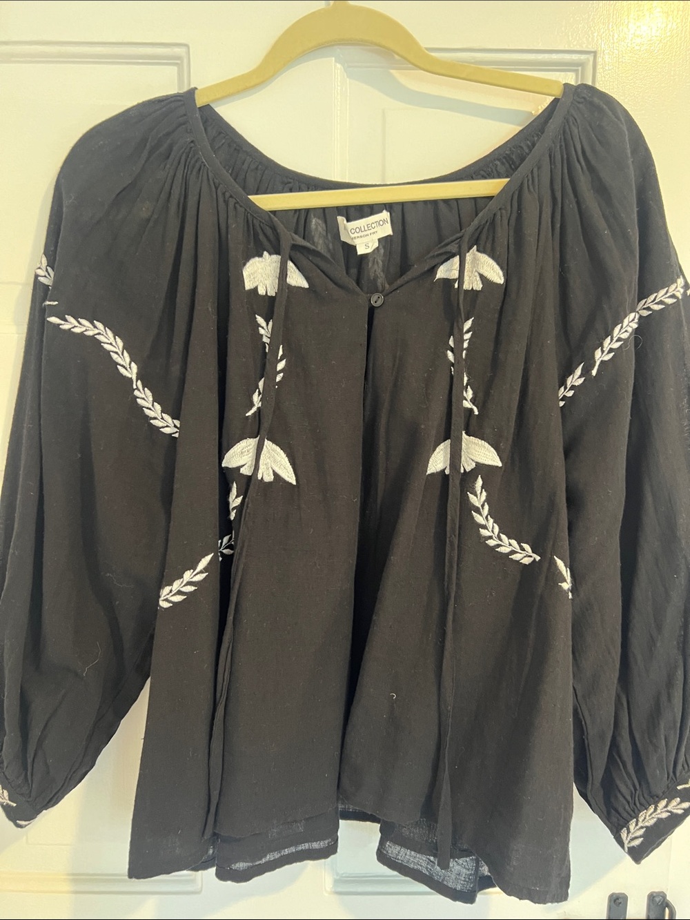 NWOT Emerson Fry Lucy Dove Embroidery Blouse, Black, SM